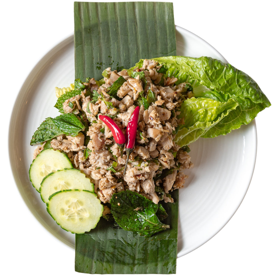 This is Laos minced chicken salad on a plate.