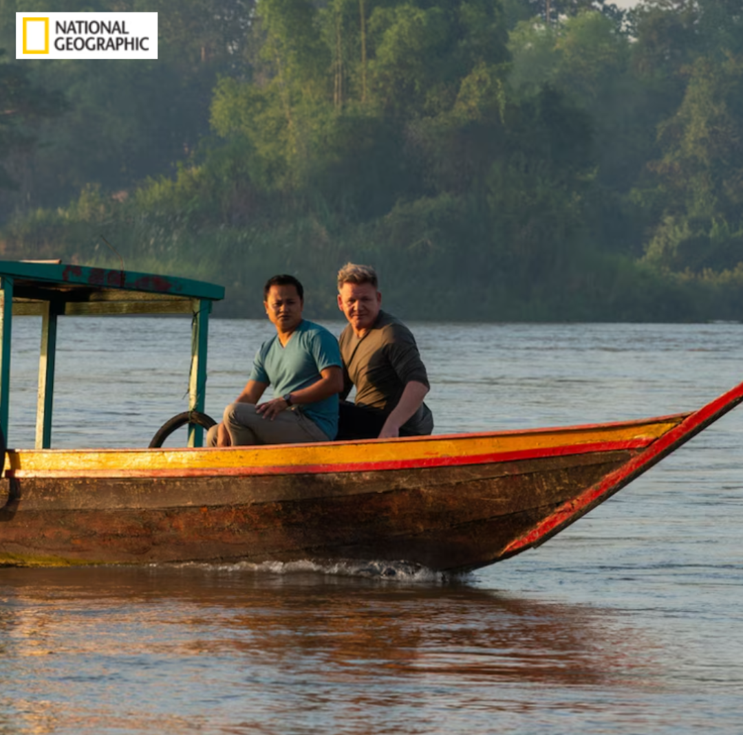 Gordon Ramsey on a boat on the Mekong River in the Country of Laos. 