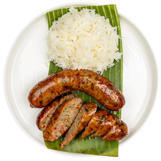 Spicy Laos Sausage and Jasmine Rice meal.