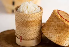 Laos sticky rice in stick rice baskets.